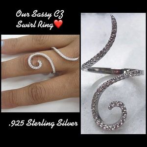 Cubic Zirconia Sterling Silver Swirl Ring,Boutique-Sz 7 or 8